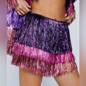 NWT - Multicolored High Waisted Tinsel Fringe Shorts - Nasty Gal